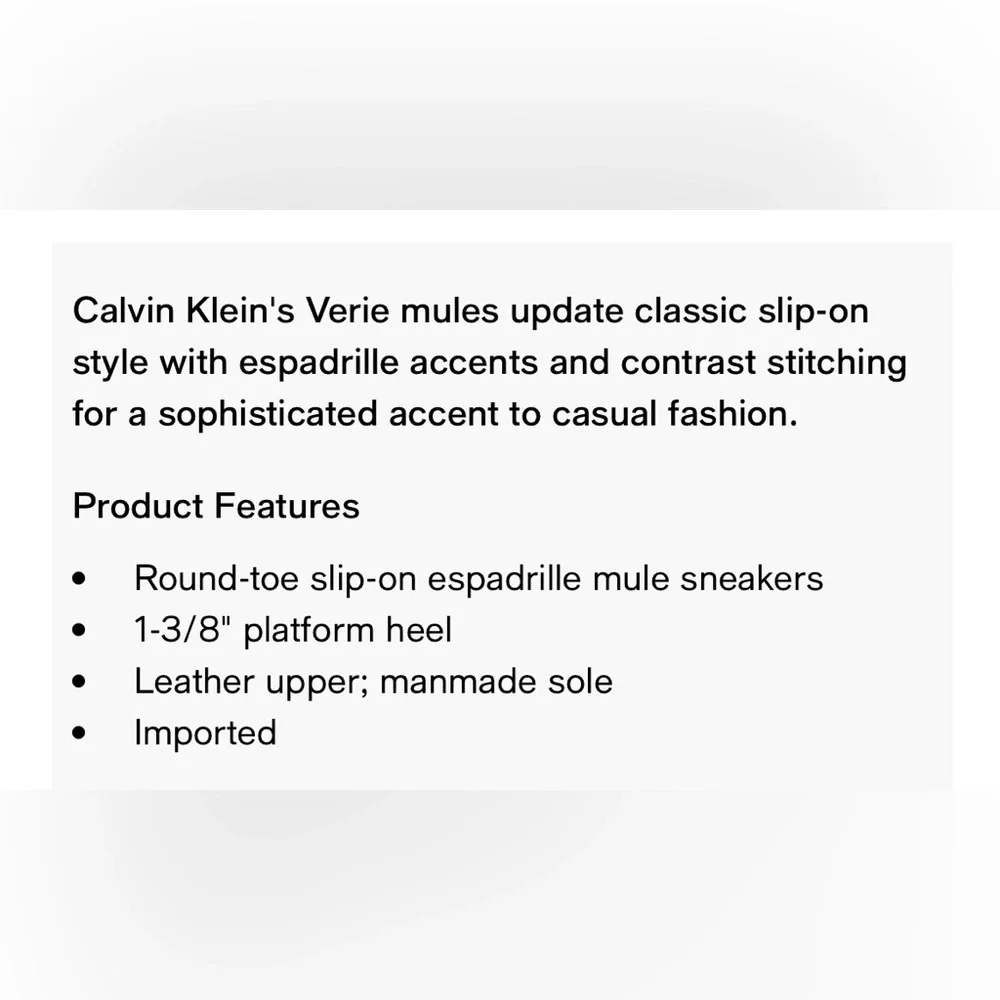 Calvin Klein Slicer Leather Verie Espadrille Style Mules NWOB Sz 8.5.